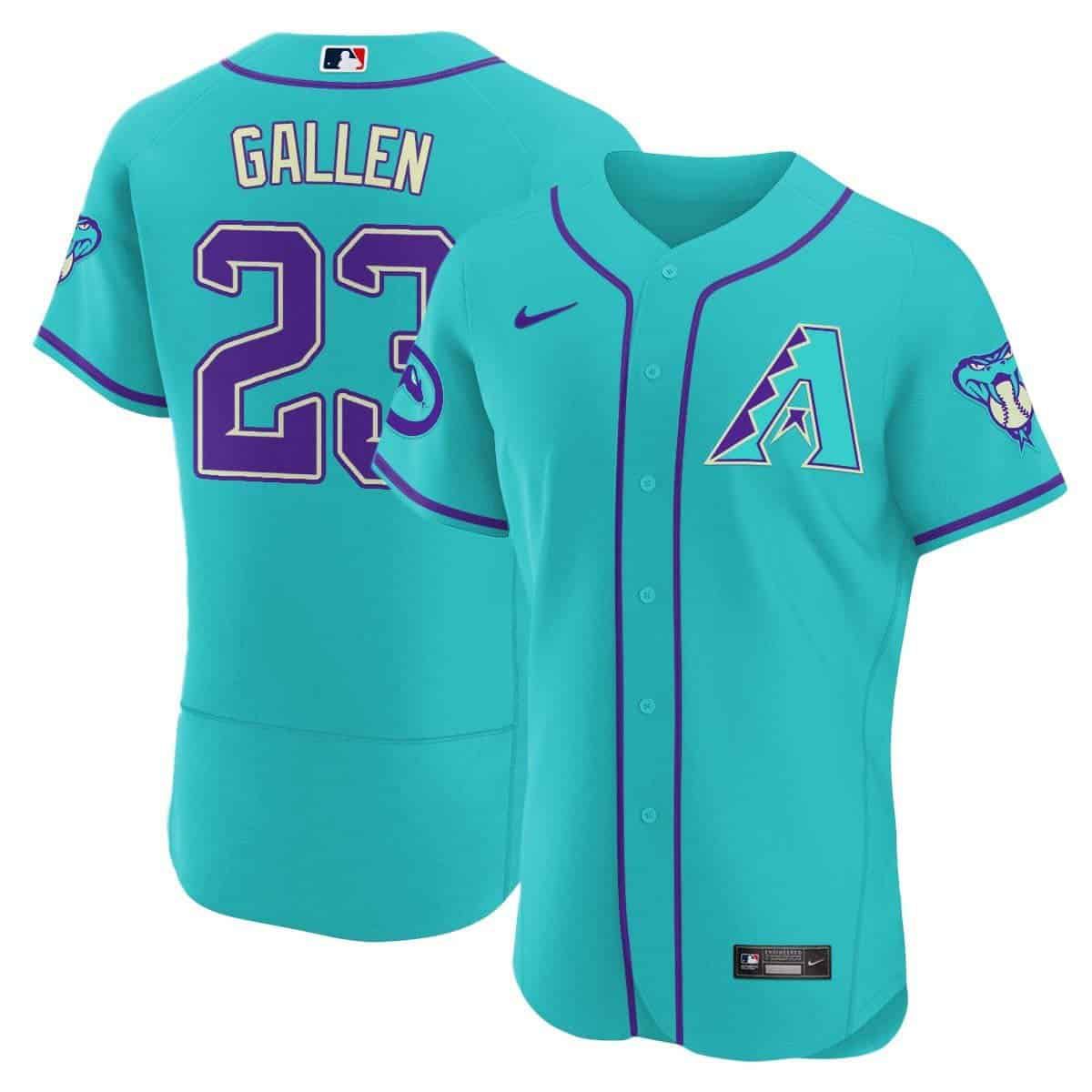 Men Arizona Diamondback #23 Gallen Light Blue Nike 2024 Teal Purple MLB Jersey style 3->arizona diamondback->MLB Jersey